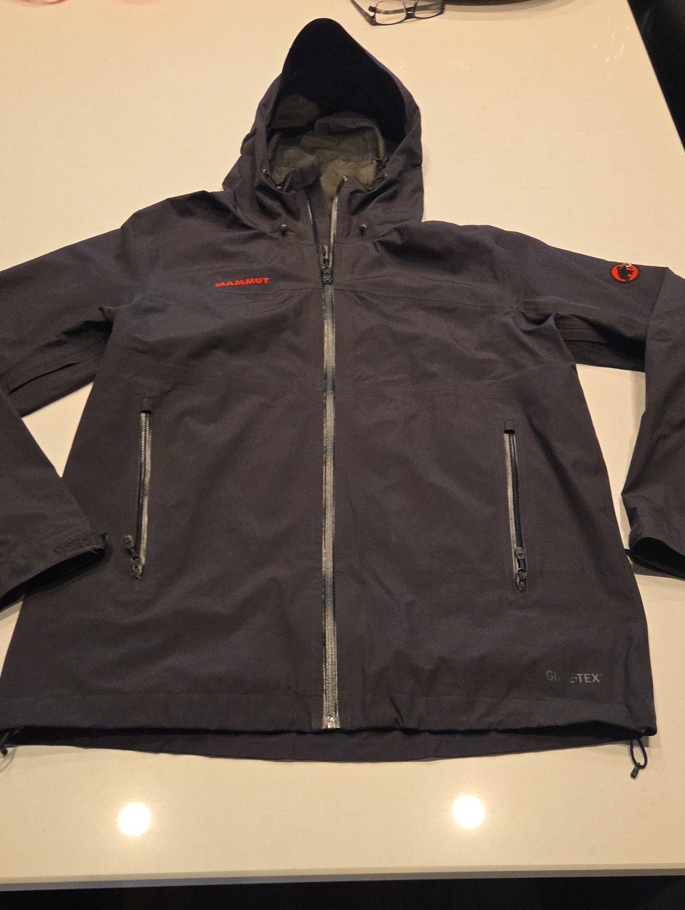 Mammut Men's Black Hooded Gore-Tex Rain Jacket with Red Logo